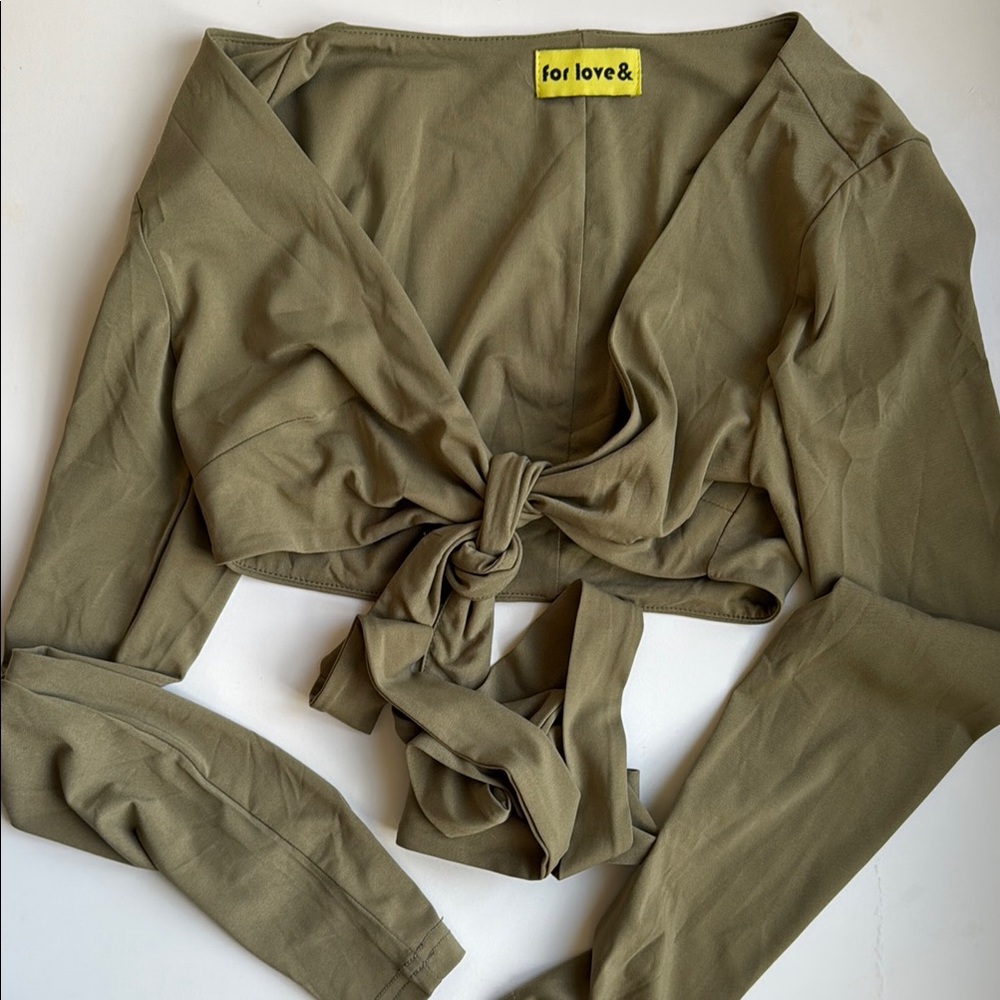 For Love Olive Green Tie-Front Top Cropped